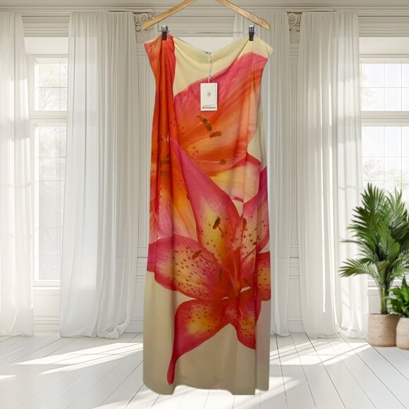 NWT PEPPERMAYO Darcy Floral Maxi Dress Yellow Pink Floral Strapless Size 14 - Picture 1 of 17